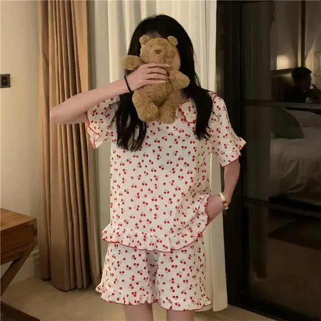 Katoenen Pyjamaset met Kersenprint voor Vrouw - StudioMarella