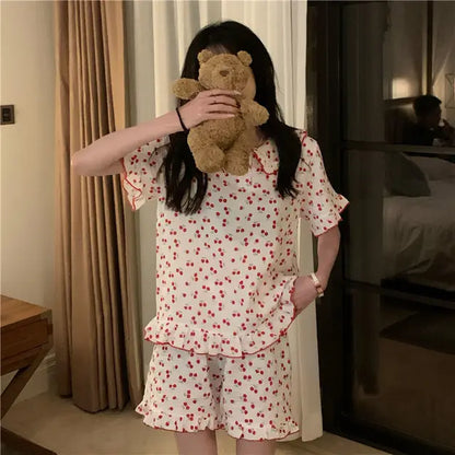 Katoenen Pyjamaset met Kersenprint voor Vrouw - StudioMarella