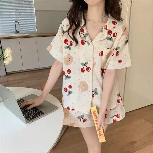 Katoenen Pyjamaset met Kersenprint voor Vrouw