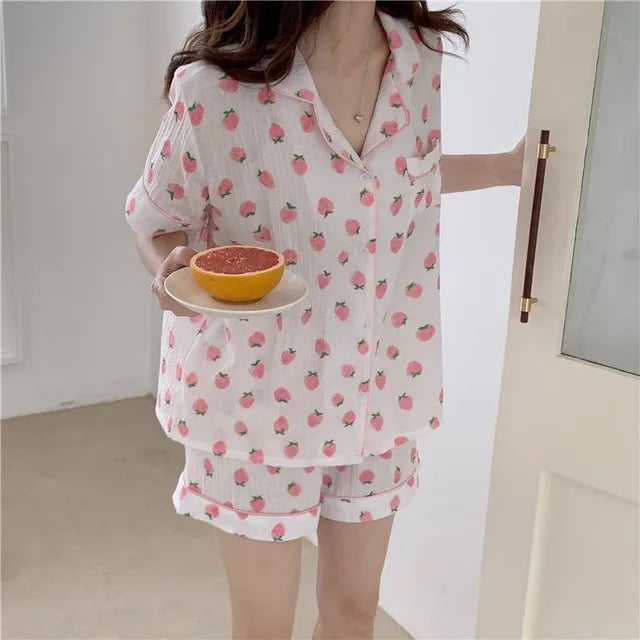 Katoenen Pyjamaset met Kersenprint voor Vrouw