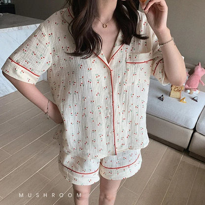 Katoenen Pyjamaset met Kersenprint voor Vrouw