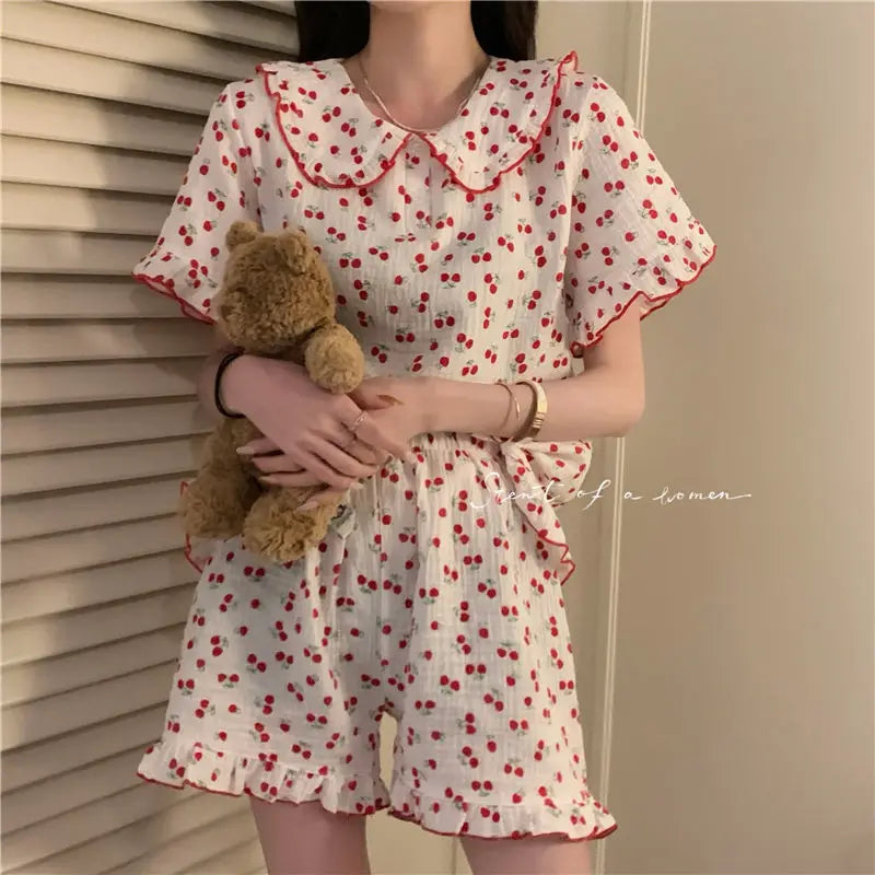 Katoenen Pyjamaset met Kersenprint voor Vrouw