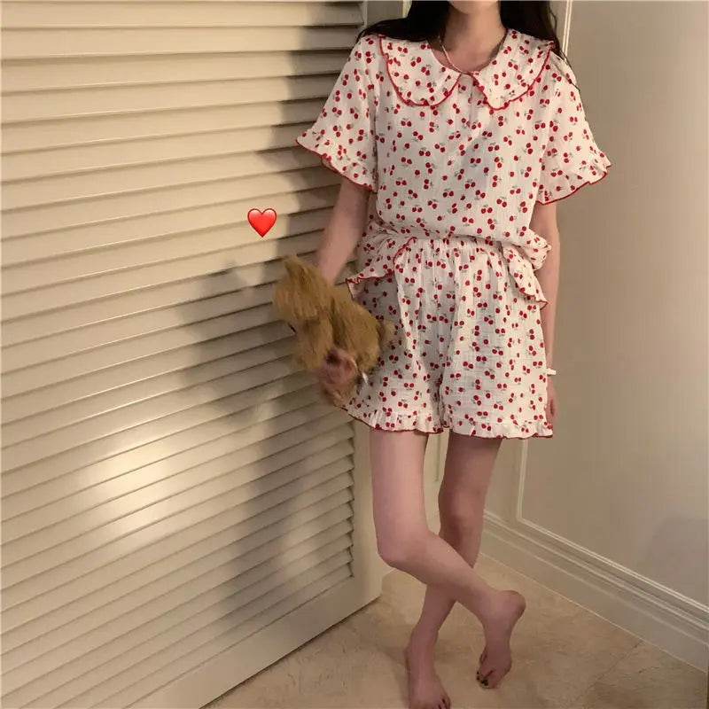 Katoenen Pyjamaset met Kersenprint voor Vrouw