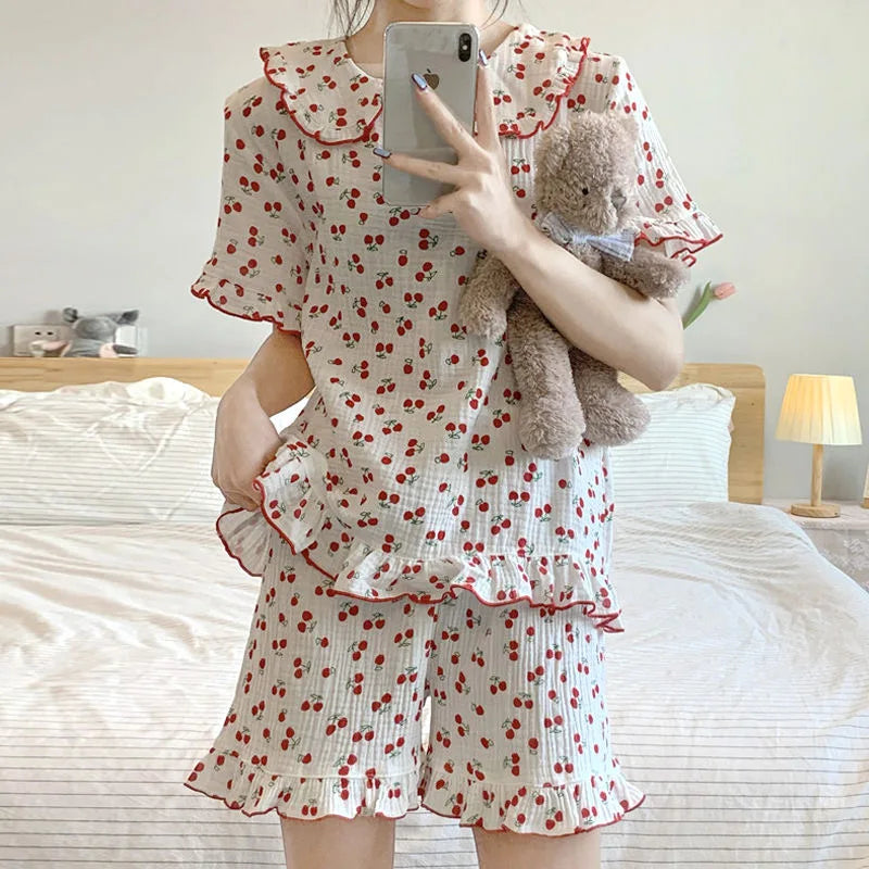 Katoenen Pyjamaset met Kersenprint voor Vrouw