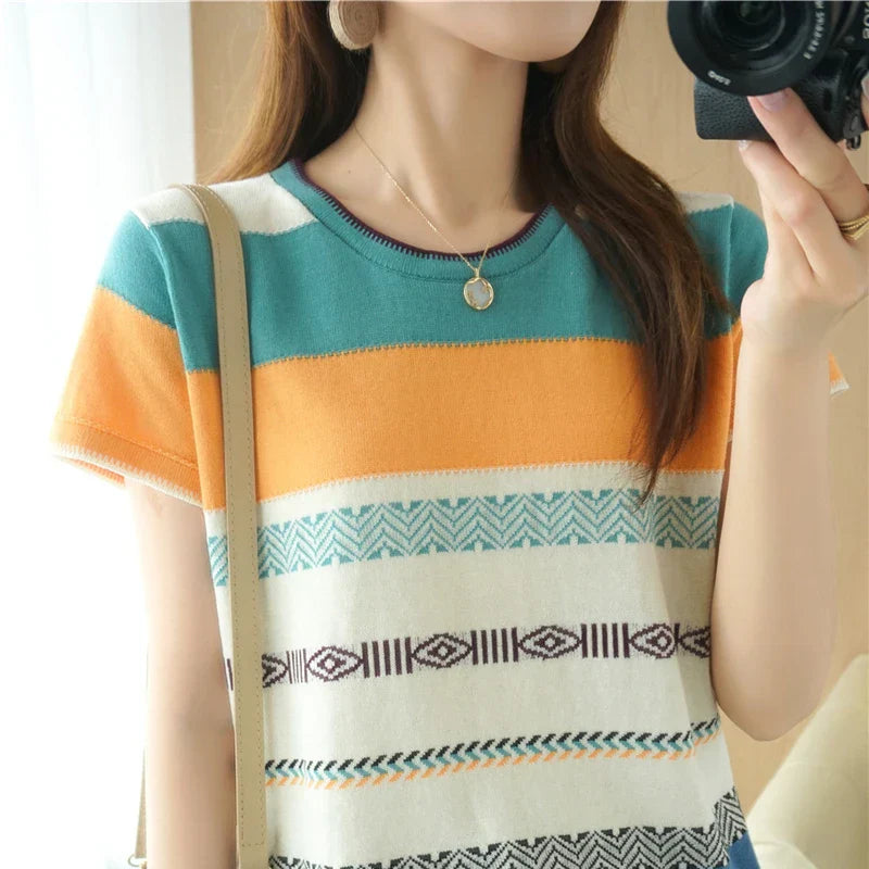 Katoenen T-shirt Zomerse Look voor Dames en Heren