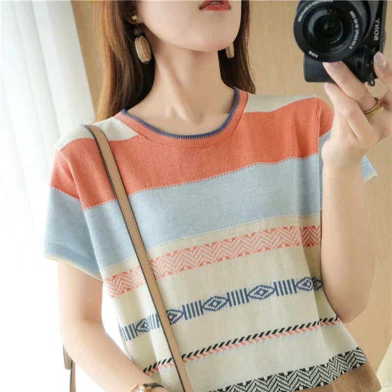 Katoenen T-shirt Zomerse Look voor Dames en Heren