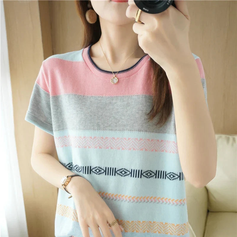 Katoenen T-shirt Zomerse Look voor Dames en Heren