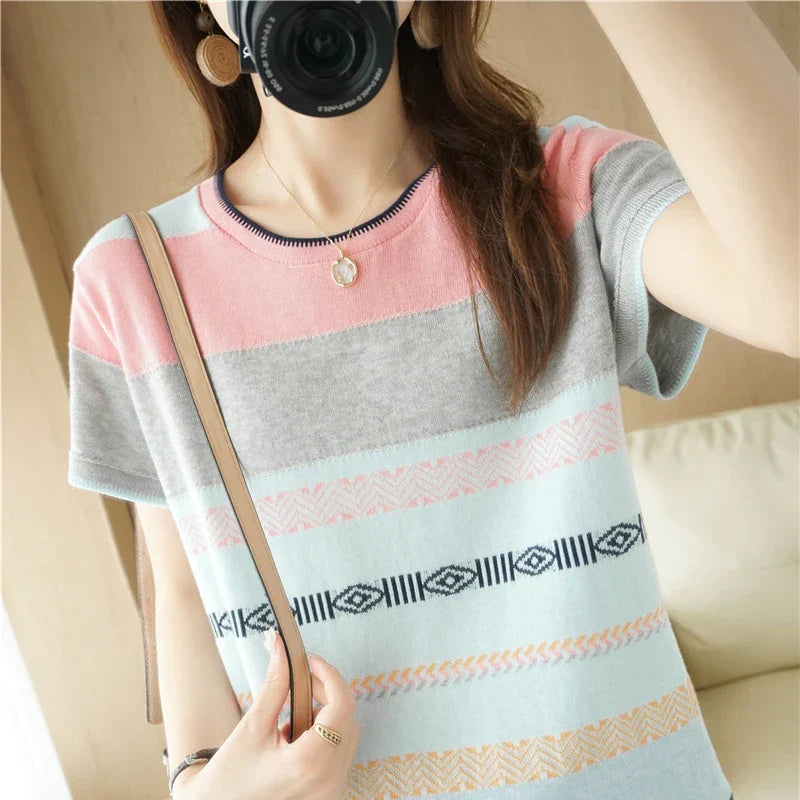 Katoenen T-shirt Zomerse Look voor Dames en Heren