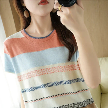 Katoenen T-shirt Zomerse Look voor Dames en Heren