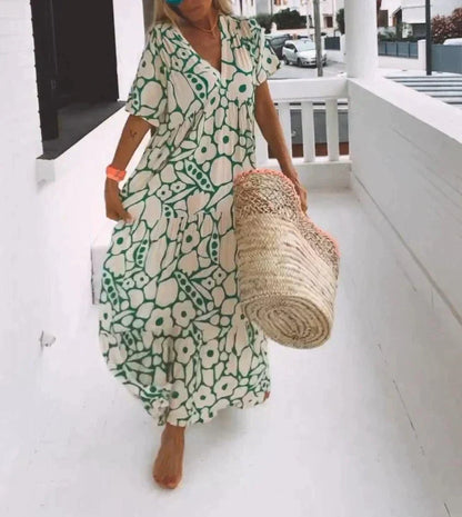 Lange Groene Zomerjurk met Mouwen voor Vrouw
