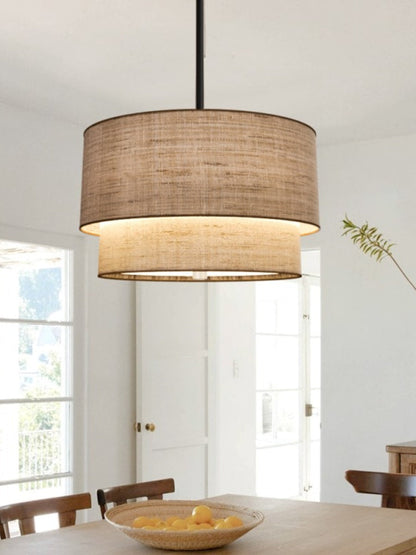Dubbele Stoffen Drum Hanglamp – Moderne Gelaagde Kap Plafondlamp voor Eetkamer Woonkamer
