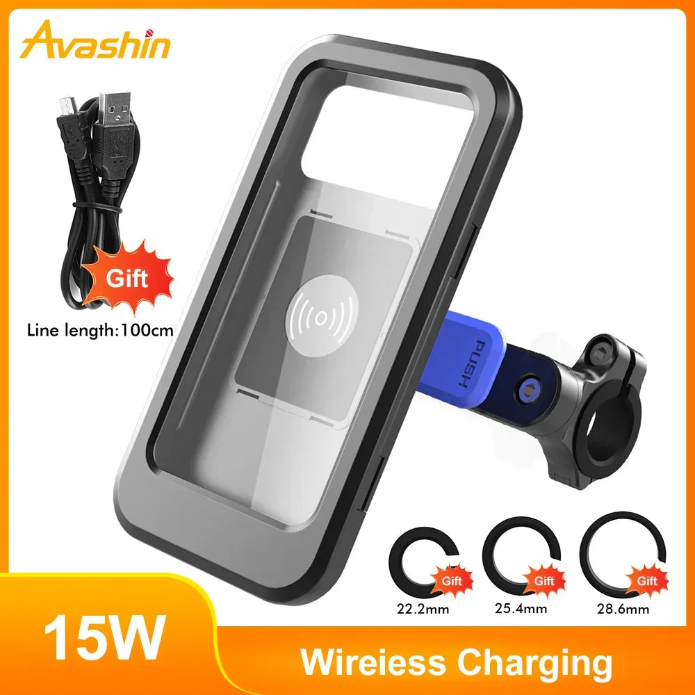 Waterdichte Telefoonhouder voor Fiets met 15W Draadloze Powerbank Zwart