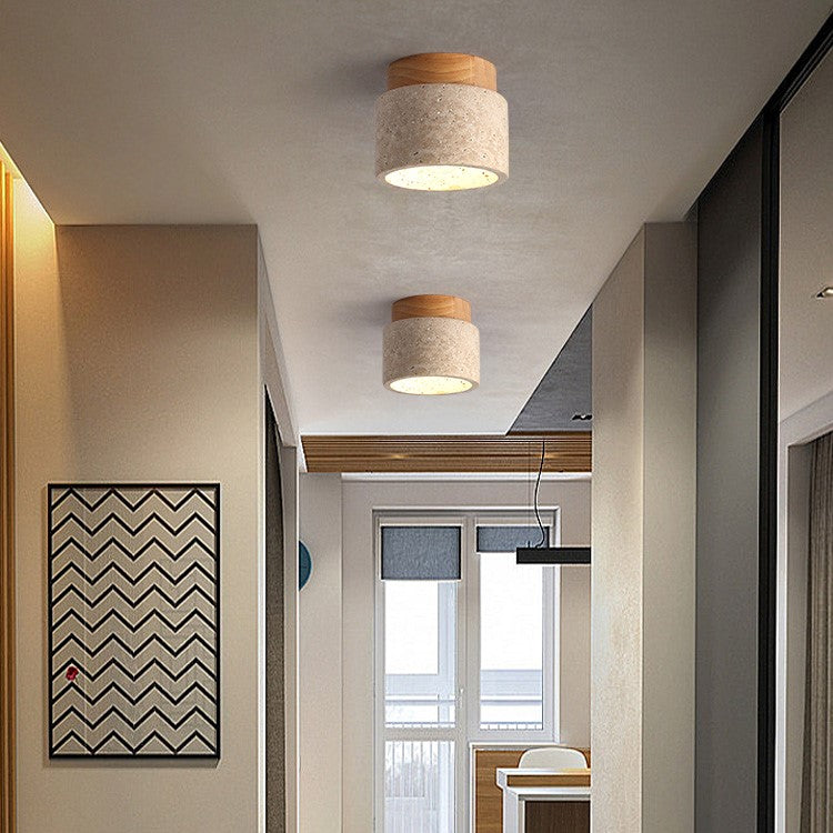 Cilestic Plafondlamp Travertin Hout E27/E26 Beige Hal Slaapkamer Woonkamer Scandinavisch Modern Design Natuurlijke Plafondverlichting