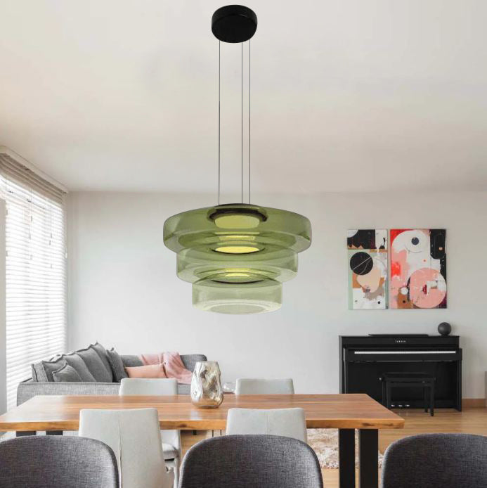 Hanglamp Glas LED Amber Groen Grijs Meerdere Lagen Woonkamer Eetkamer Keuken Moderne Plafondlamp Bauhaus Sfeer