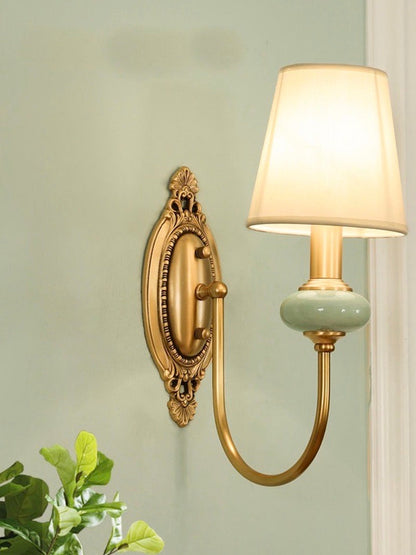 Keramische wandlamp met stoffen kap - 1 of 2 lichtpunten - E27 - diverse kleuren & stijlen