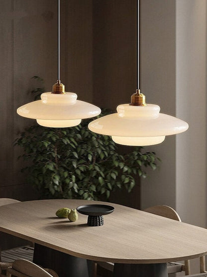 Glazen Hanglamp met Gelaagd Design – Melkwit Matglas voor Eetkamer en Woonkamer