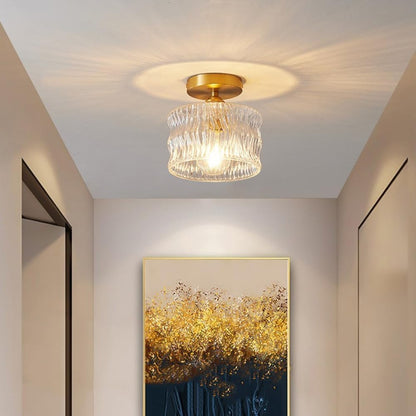 Glazen plafondlamp E27 goud hal slaapkamer woonkamer ribbelglas plafondverlichting compact modern interieur