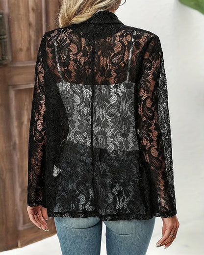 Dames Blazer Kanten Jas Elegant Zwart