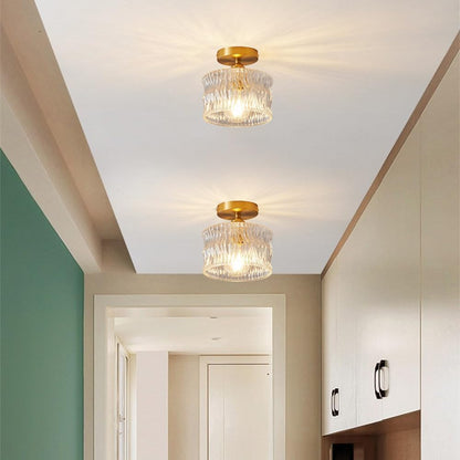 Glazen plafondlamp E27 goud hal slaapkamer woonkamer ribbelglas plafondverlichting compact modern interieur