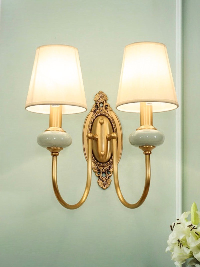 Keramische wandlamp met stoffen kap - 1 of 2 lichtpunten - E27 - diverse kleuren & stijlen