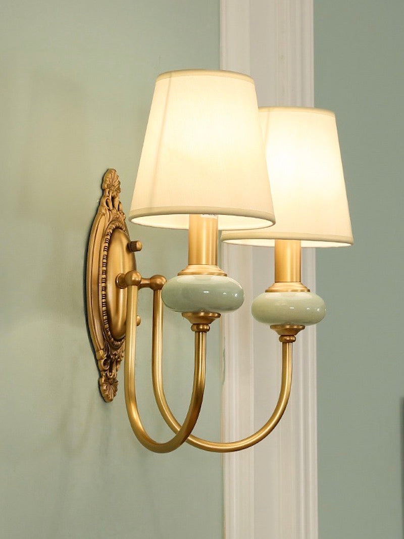 Keramische wandlamp met stoffen kap - 1 of 2 lichtpunten - E27 - diverse kleuren & stijlen