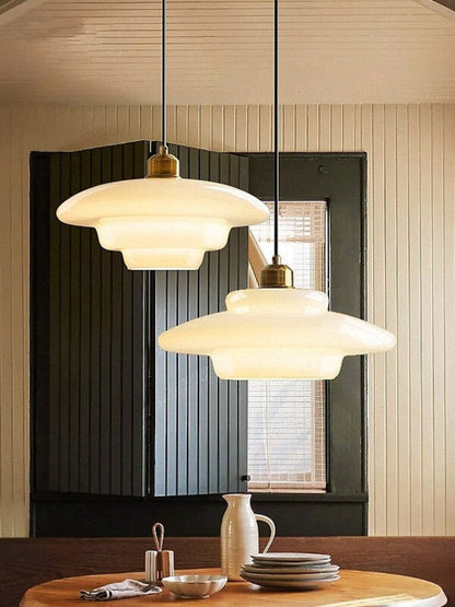Glazen Hanglamp met Gelaagd Design – Melkwit Matglas voor Eetkamer en Woonkamer