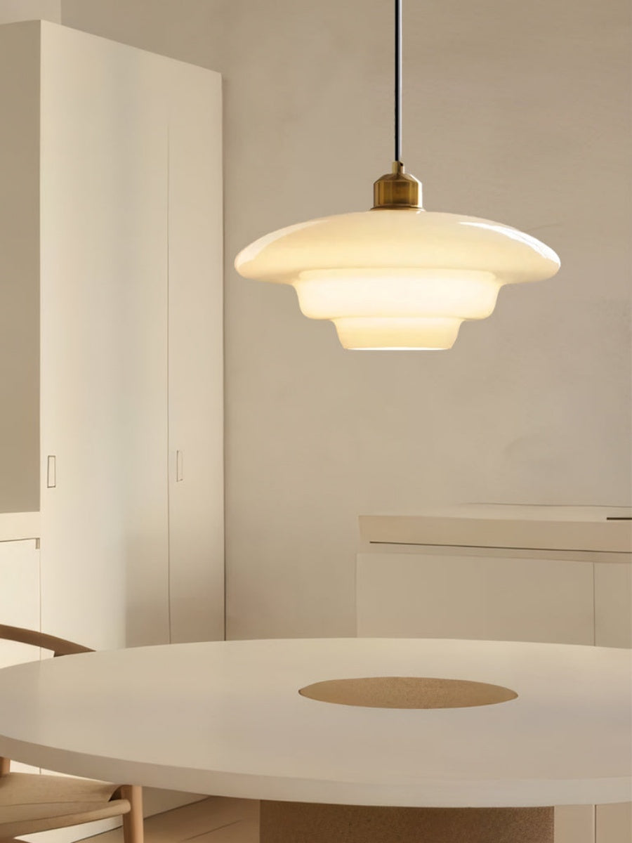 Glazen Hanglamp met Gelaagd Design – Melkwit Matglas voor Eetkamer en Woonkamer