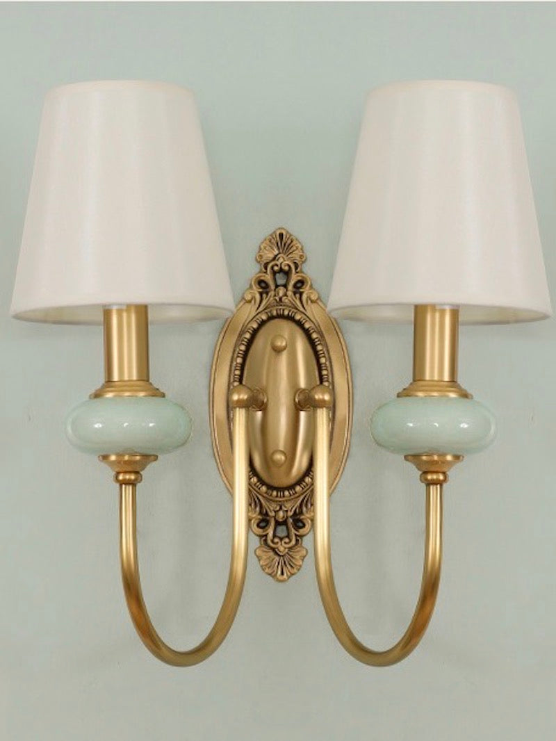 Keramische wandlamp met stoffen kap - 1 of 2 lichtpunten - E27 - diverse kleuren & stijlen