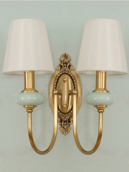 Keramische wandlamp met stoffen kap - 1 of 2 lichtpunten - E27 - diverse kleuren & stijlen