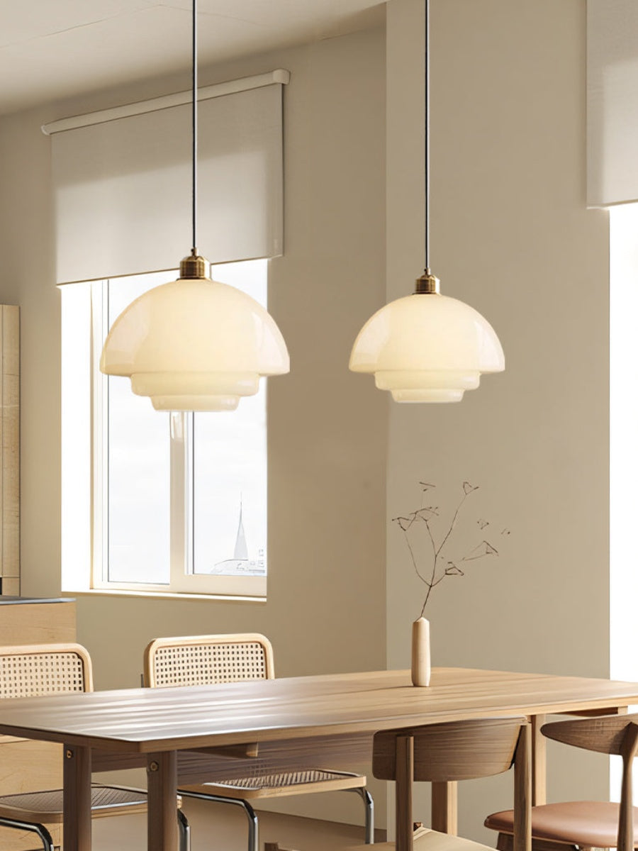 Glazen Hanglamp met Gelaagd Design – Melkwit Matglas voor Eetkamer en Woonkamer