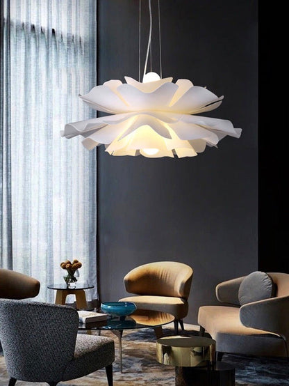 Handgemaakte Acryl Hanglamp Lotus Bloem Wit Scandinavisch Design