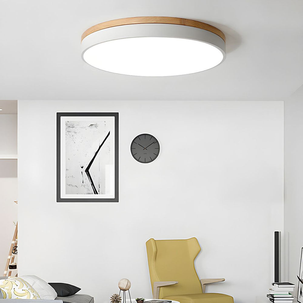 Plafondlamp Hout Rond LED met Acryl – Dimbaar Warm Licht Scandinavisch Design Woonkamer Slaapkamer 30cm 40cm 50cm 60cm