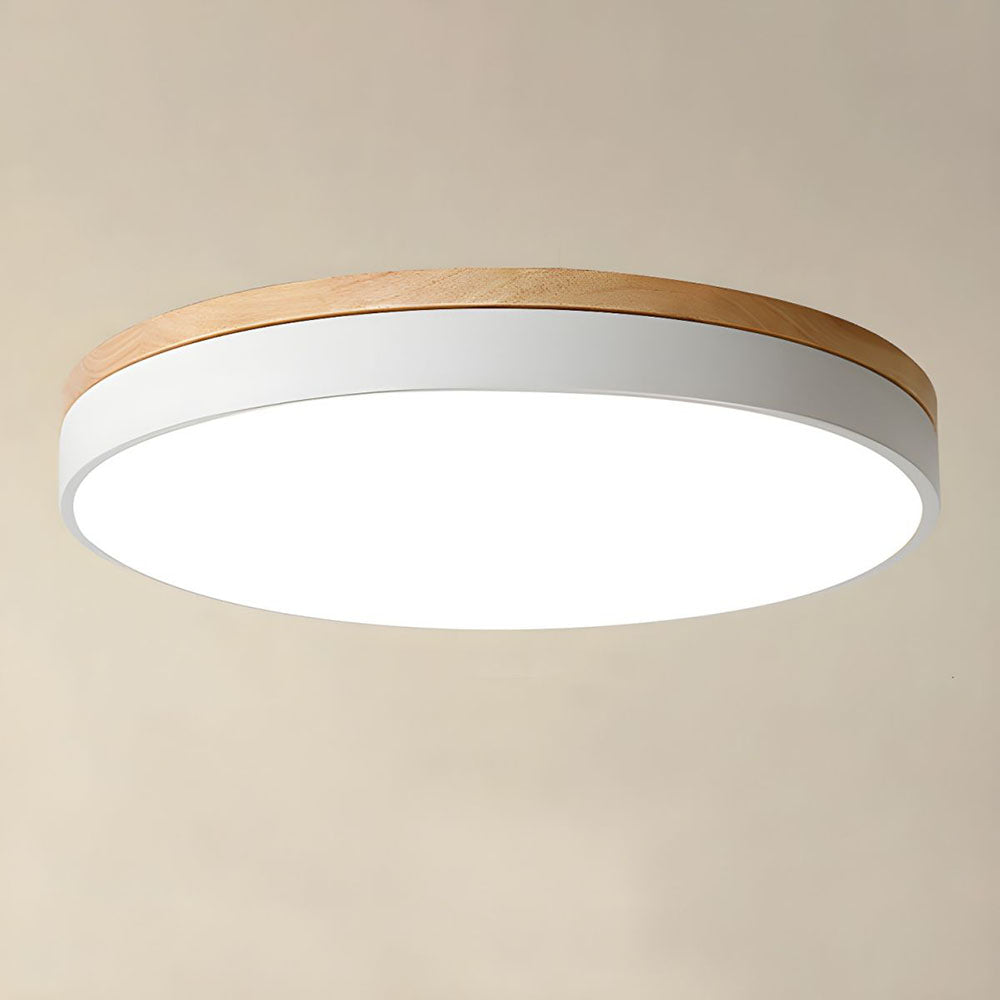 Ronde Plafondlamp met LED en Natuurlijk Hout — Scandinavisch Design met Dimfunctie