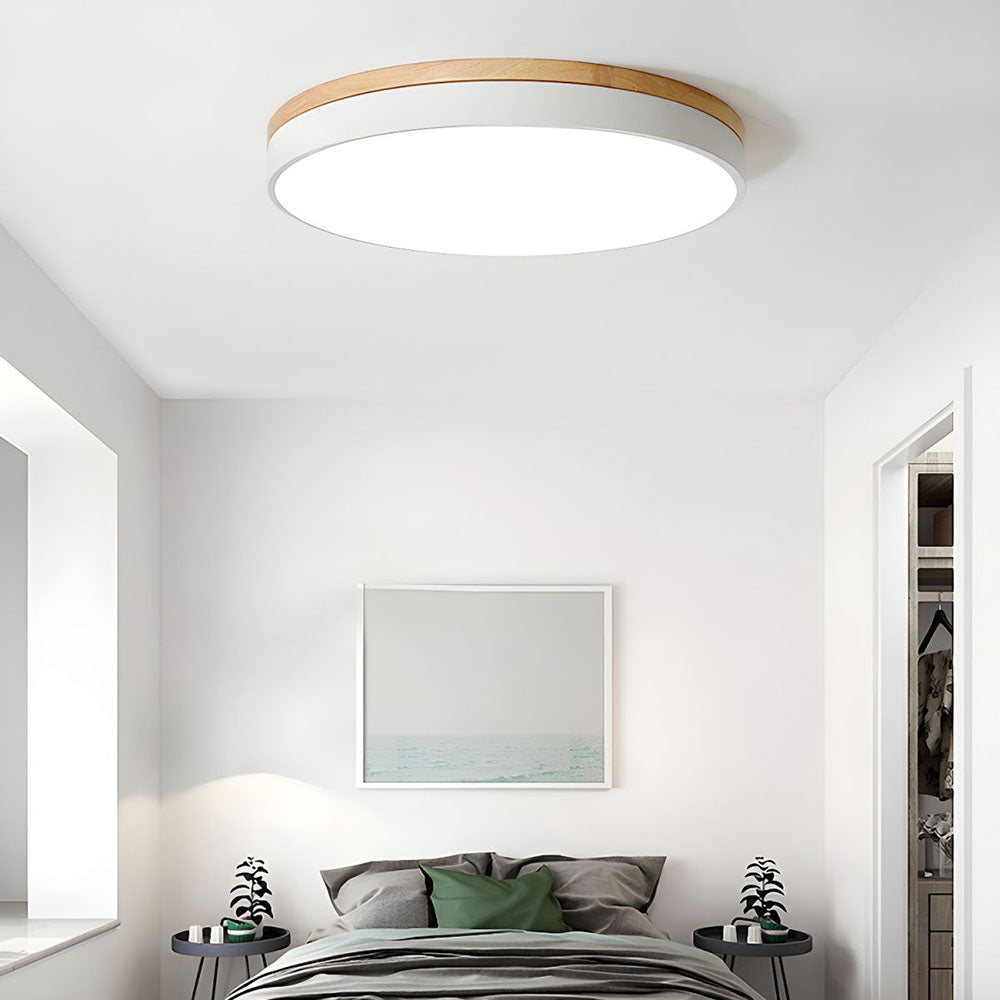 Ronde Plafondlamp met LED en Natuurlijk Hout — Scandinavisch Design met Dimfunctie