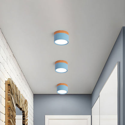 Cylinder kleine plafondlamp LED hout modern plafond hal woonkamer compact design