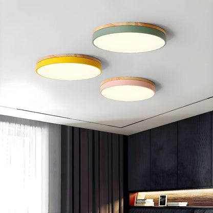 Ronde Plafondlamp met LED en Natuurlijk Hout — Scandinavisch Design met Dimfunctie