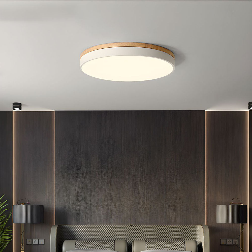 Ronde Plafondlamp met LED en Natuurlijk Hout — Scandinavisch Design met Dimfunctie
