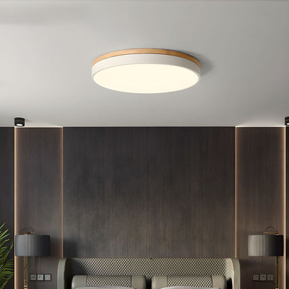 Ronde Plafondlamp met LED en Natuurlijk Hout — Scandinavisch Design met Dimfunctie