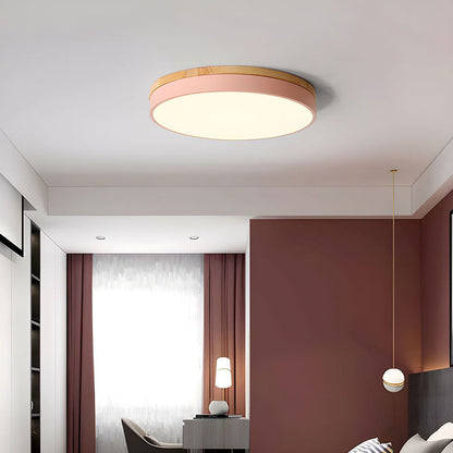 Ronde Plafondlamp met LED en Natuurlijk Hout — Scandinavisch Design met Dimfunctie