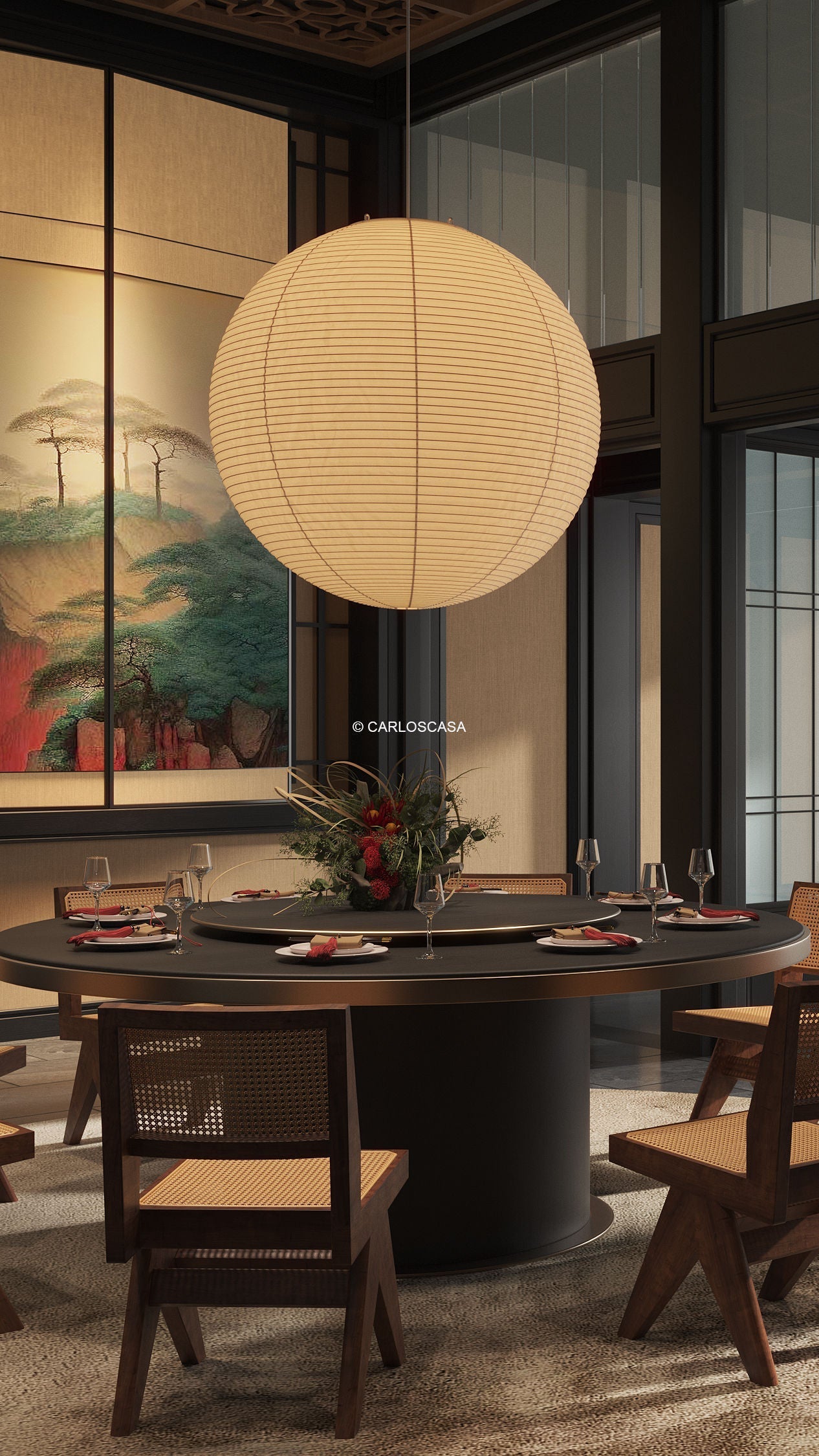 Japanse Mulberry Paper Hanglamp — Handgemaakte Washi Lampenkap Bol Sfeerverlichting