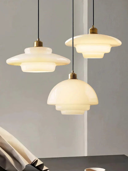 Glazen Hanglamp met Gelaagd Design – Melkwit Matglas voor Eetkamer en Woonkamer