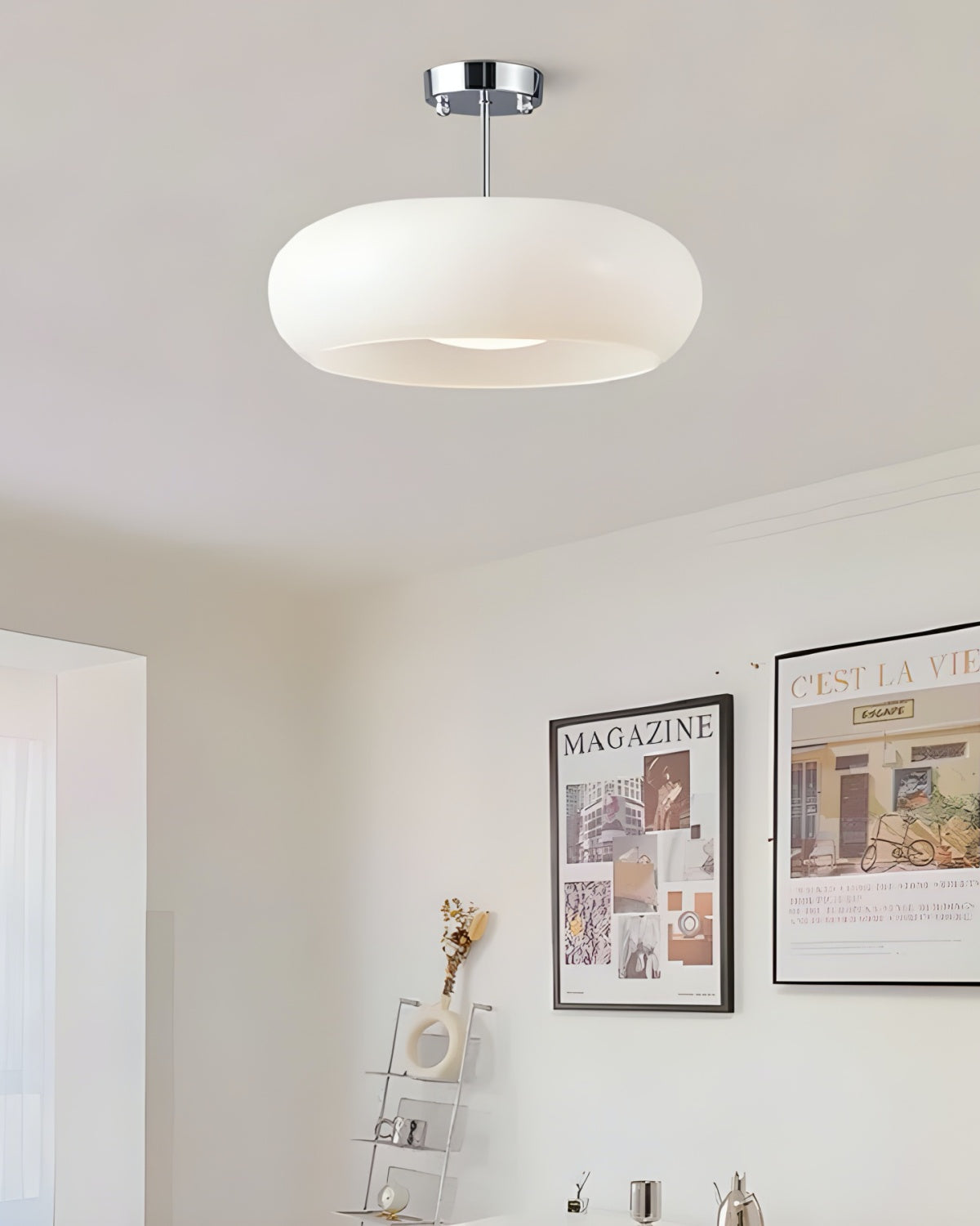 Plafondlamp Glazen Schijf Bauhaus Design Messing of Chroom Oranjegeel of Wit Glas Retro Stijlvolle Verlichting