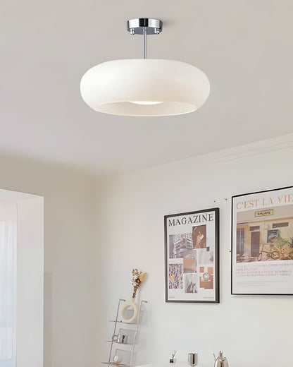 Plafondlamp Glazen Schijf Bauhaus Design Messing of Chroom Oranjegeel of Wit Glas Retro Stijlvolle Verlichting