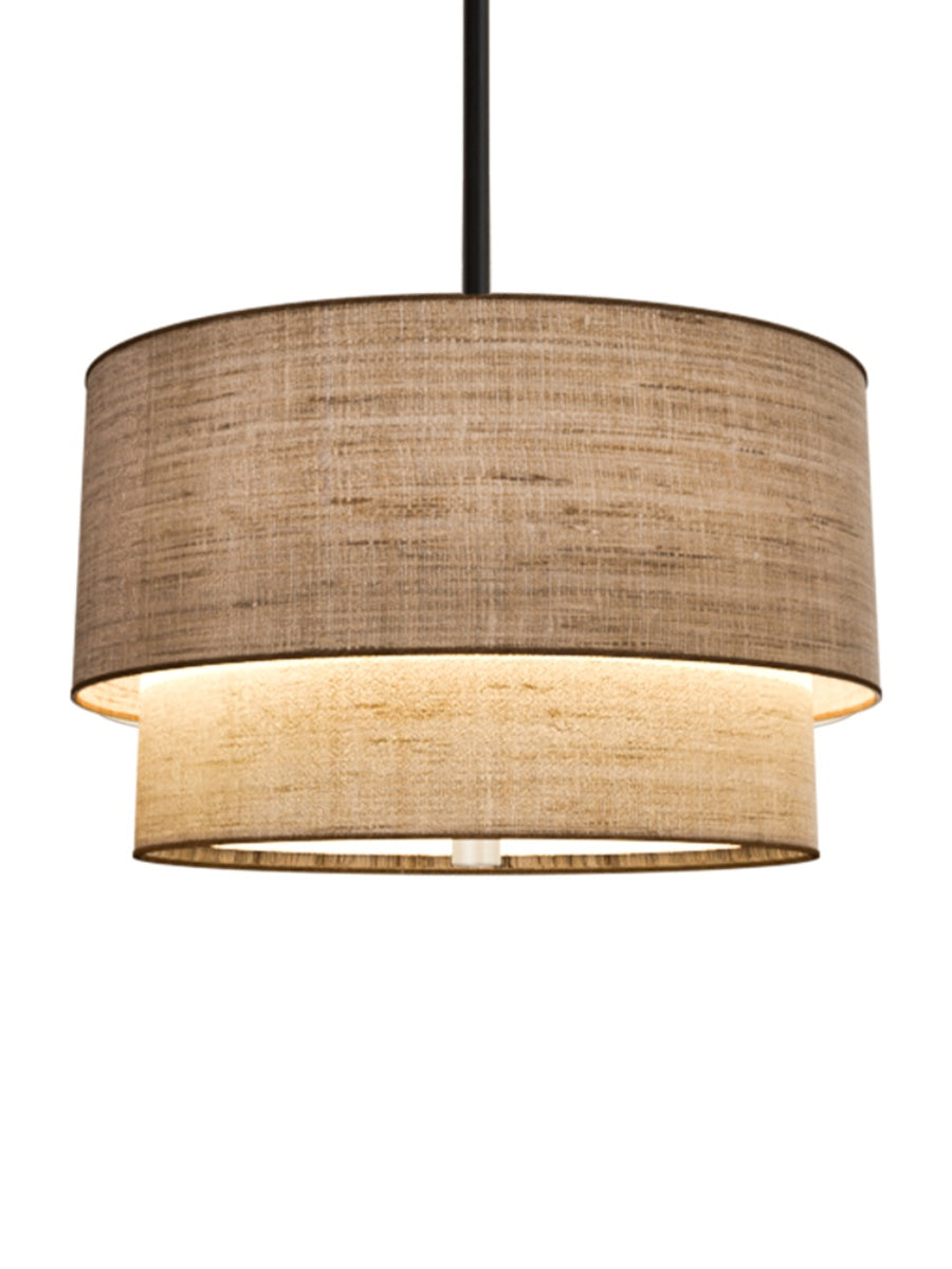 Dubbele Stoffen Drum Hanglamp – Moderne Gelaagde Kap Plafondlamp voor Eetkamer Woonkamer