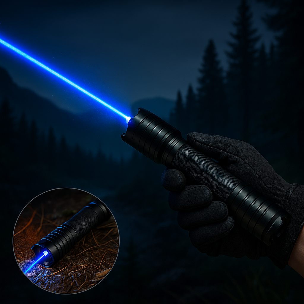 Tactische Laserzoeker 450nm Hoge Intensiteit Verstelbare Focus Aluminium Behuizing 5000m+ Bereik Outdoor Survival Zaklamp Vuurstarter Blauw Laser Compacte Krachtige Lichtstraal