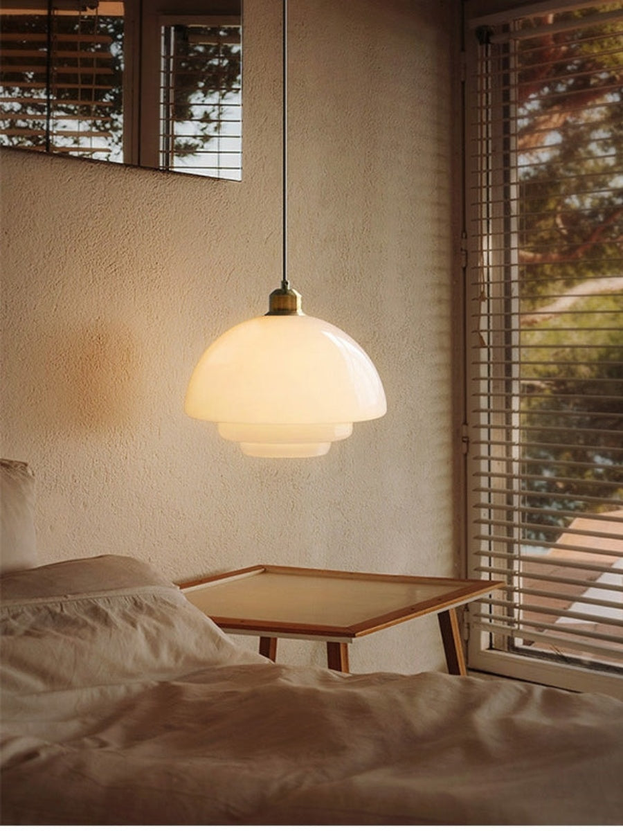 Glazen Hanglamp met Gelaagd Design – Melkwit Matglas voor Eetkamer en Woonkamer