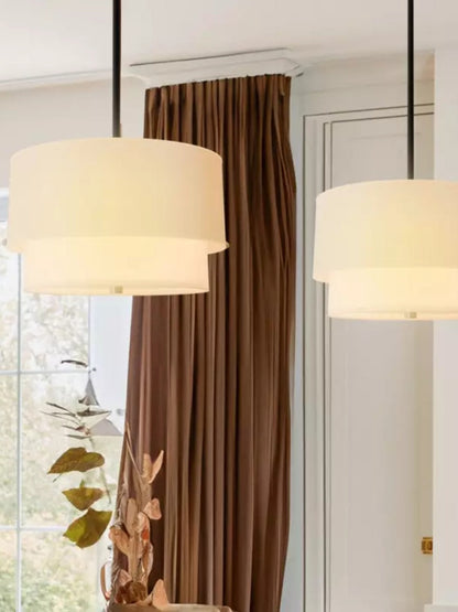Dubbele Stoffen Drum Hanglamp – Moderne Gelaagde Kap Plafondlamp voor Eetkamer Woonkamer