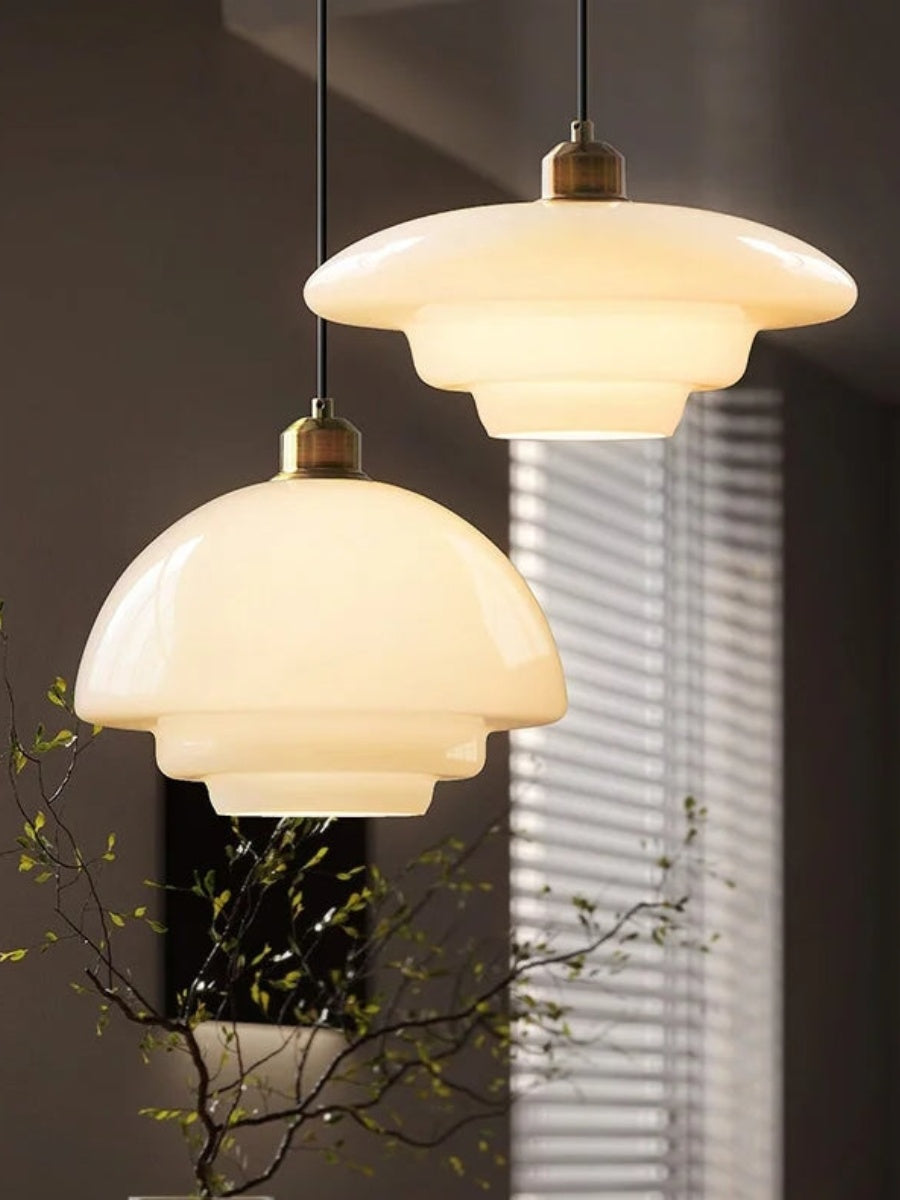 Glazen Hanglamp met Gelaagd Design – Melkwit Matglas voor Eetkamer en Woonkamer
