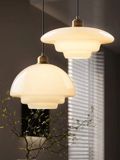 Glazen Hanglamp met Gelaagd Design – Melkwit Matglas voor Eetkamer en Woonkamer