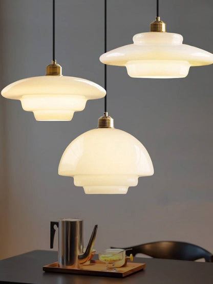 Glazen Hanglamp met Gelaagd Design – Melkwit Matglas voor Eetkamer en Woonkamer